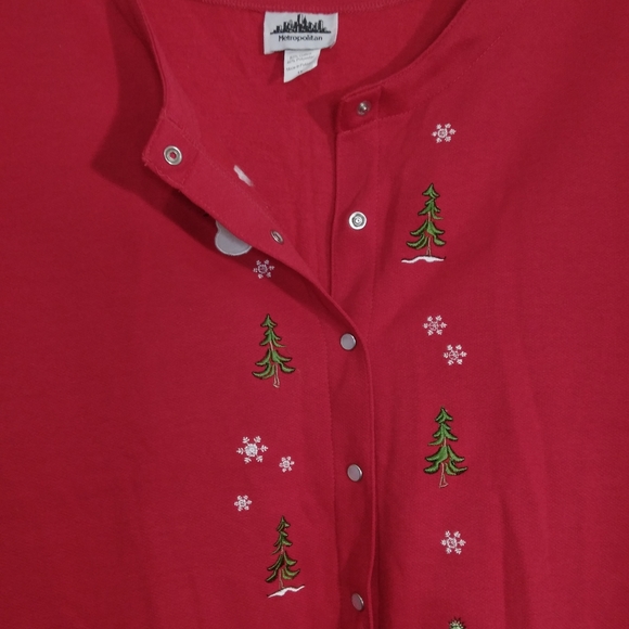 Women's 1X  Cardigan Fleece Jacket Red Snowman Snap Button Pocket Metropolitan - Picture 3 of 7